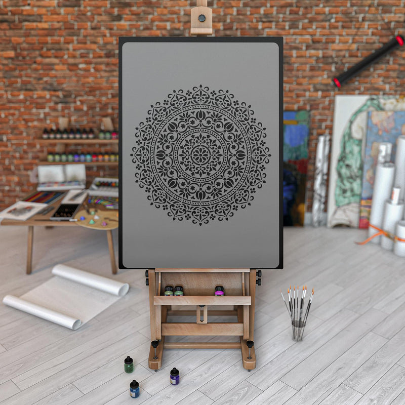 NAKLEO Mandala Painting Large Stencil Diameter 23.2”, Oriental Circle Mandala Geometric Ornament, Reusable Plastic Template DIY Art and Craft, Wall Floor Wood Fabric Furniture M Oriental #01
