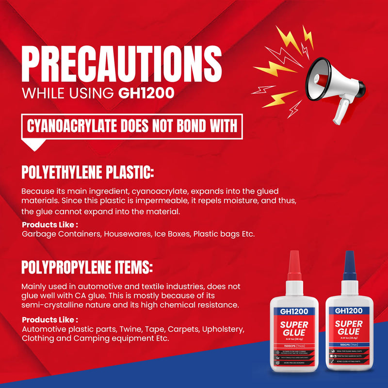 GH1200 57 Grams (2 oz) 100/1500 CPS (Thin/Thick) Super Glue All Purpose with Anti Clog Cap. Ca Glue - Adhesive SuperGlue. Cyanoacrylate Glue for Hard Plastics, DIY Craft, Metal 1 Oz Each