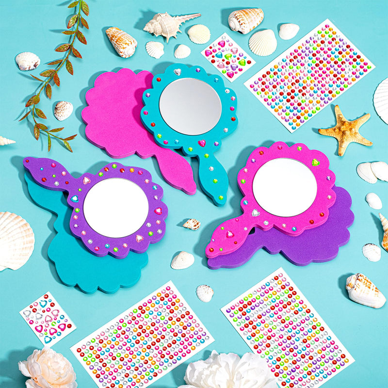 Geetery 20 Pcs Unbreakable Kids Mirror DIY Decorate Your Own Princess Mirror Mermaid Foam Small Crafts Princess Party Decorations(Pink, Purple, Turquoise) Pink, Purple, Turquoise