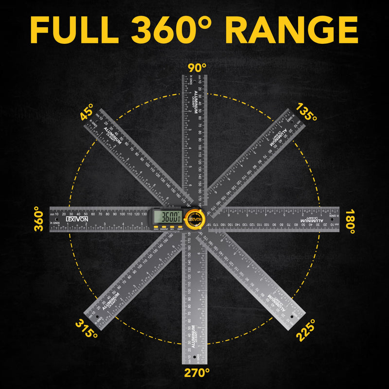 LEXIVON Aluminum Digital Angle Finder Gauge, 7-inch/180mm Multi-Purpose Protractor, Includes XL Display and Rugged Zippered Pouch (LX-DAF7) - NewNest Australia
