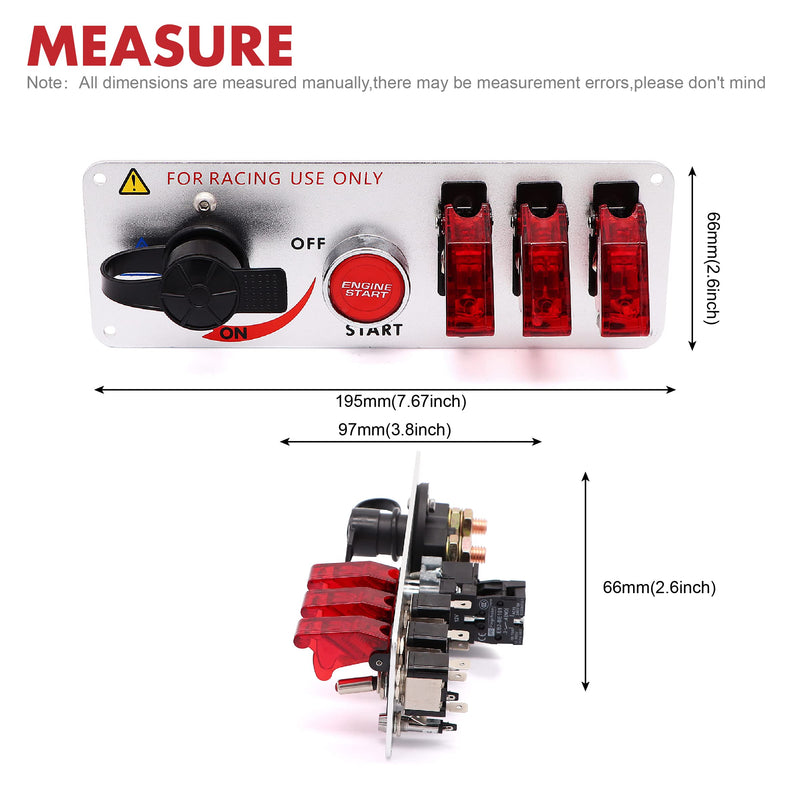 Ignition Switch Panel Kit, 12V Engine Start Push Button 5 in 1 Ignition Control Panel Carbon Fiber LED Ignition Toggle Switches for Race Car Sport Competitive 5 Gang Carbon Fiber