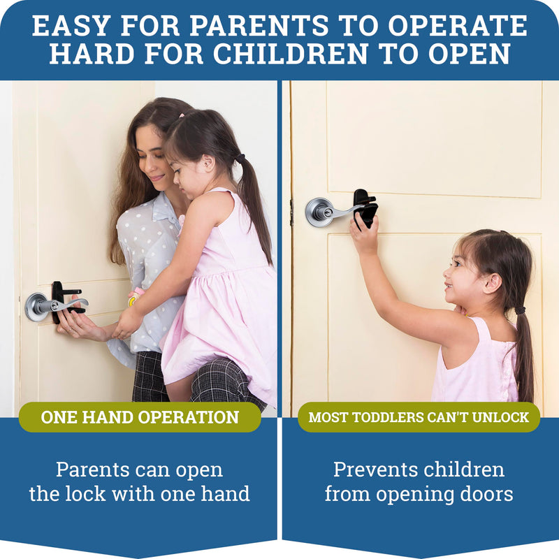 Door Lever Lock (2 Pack) Prevents Toddlers From Opening Doors. 3.25" L * 1.5" W * 4.5" H Easy One Hand Operation for Adults. Durable ABS with 3M Adhesive Backing. Simple Install, Black 2