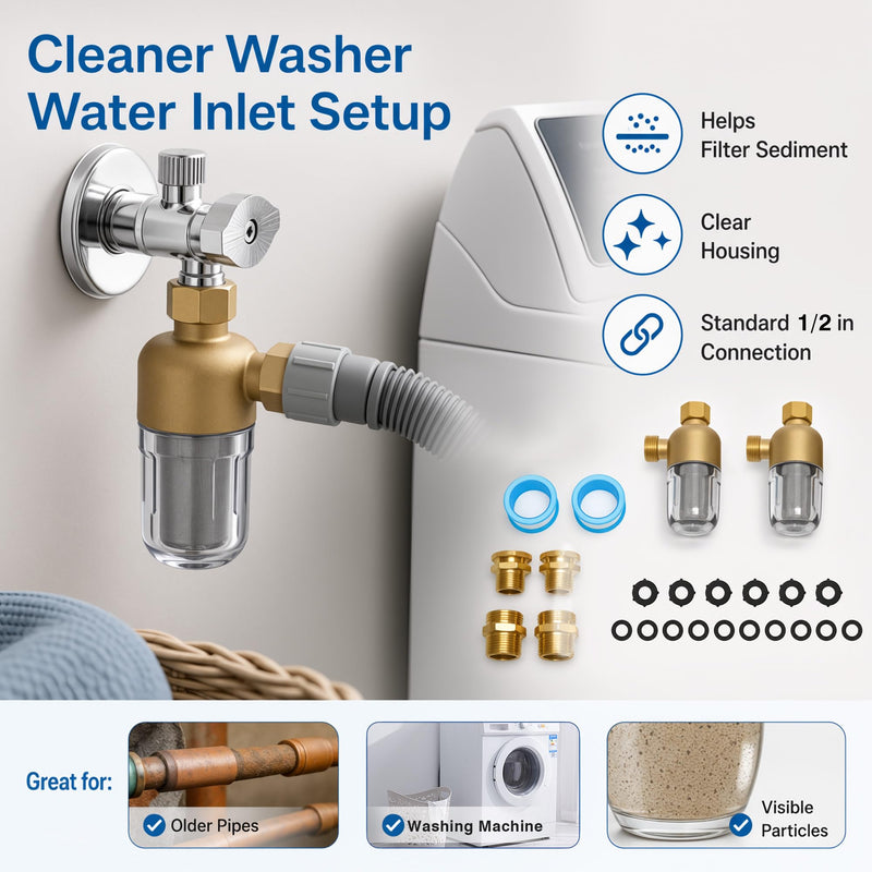 2 Pack Washing Machine Water Filter 50 Micron Brass Inline Filter