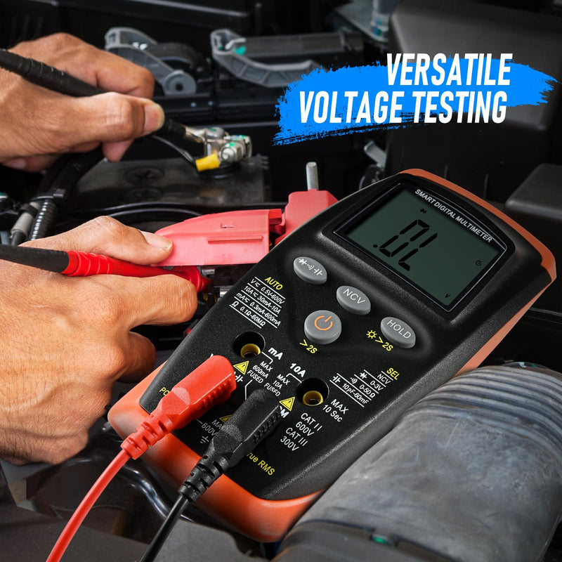 Digital Multimeter, TRMS 6000 Count Auto-Ranging DC AC Voltmeter Ohm Volt Amp Tester for Voltage Current Resistance Capacitance Continuity NCV, Tests Diode with Test Probes for Electricians 42SMART