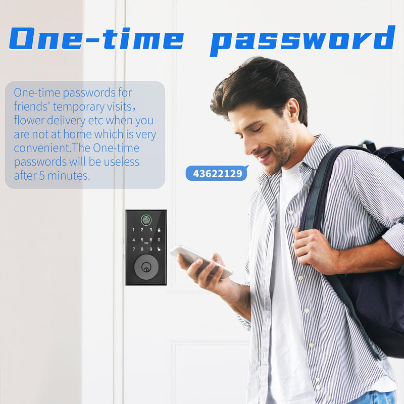 Smart Door Lock with Fingerprint, Keyless Entry Door Lock with Built-in Bluetooth,Fingerprint ID,App Remote Control,Auto Unlock,Door Status Alert