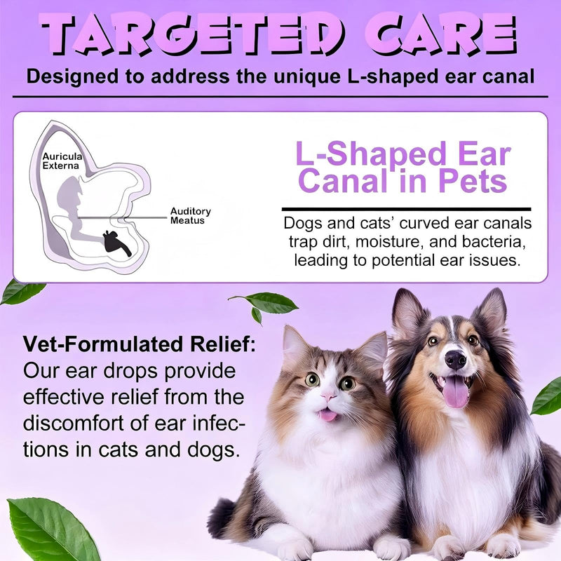 Dog Ear Cleaner Solution Vet-Recommended Dog Ear Infection Treatment to Soothe Itchy & Inflamed Ear Drops for Dogs & Cats to Gently Removes Debris, Wax Buildup, Odor - 4 fl oz