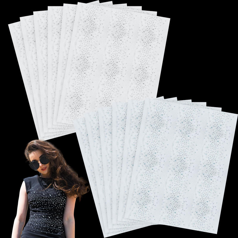 Glenmal 12 Pcs Sheet Iron-on Rhinestone Sheets Crystal Transfers Glitter Hotfix Rhinestone Decals Hot Melt Patches in 2 Styles for Clothing Craft DIY Decor (Modern Style) Modern Style