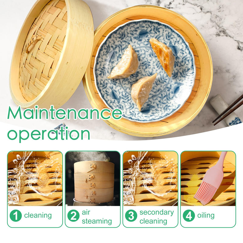 Small Bamboo Steamer for Steamed Buns, Bamboo Steamer 6 inch to 8 inch，2-Tier Bamboo Steamer Basket, Used for Steaming Buns, Rice, Dumplings, Vegetable Steamer Basket (Natural Bamboo) (7" Bamboo Steamer) 7" Bamboo Steamer
