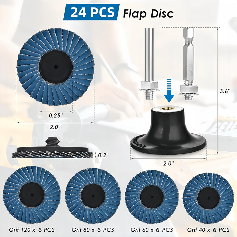 2 Inch Flap Disc, 72Pcs Roll Lock Flap Wheel Set – 40/60/80/120 Grit with 1/4” Holder for Metal Grinding, Rust & Stock Removal, Polishing (Flap disc, 72)