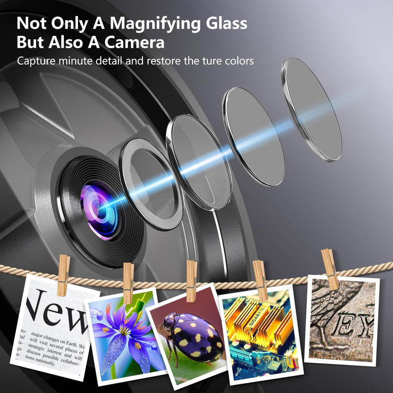 Hayve Digital Magnifying Glass with 2" IPS Screen 100X Magnifying Glass with Light, Coin Magnifier for Jewelers Loupe, White & Purple Lights, Windows Compatible 2-inch Black