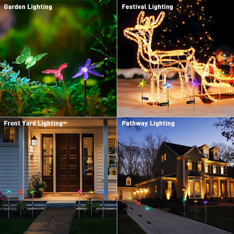 OxyLED Solar Garden Stake Lights 6 Pack Outdoor LED Figurine Lighting Color Changing Waterproof Solar Hummingbird Lights Butterfly Dragonfly for Patio Yard Pathway