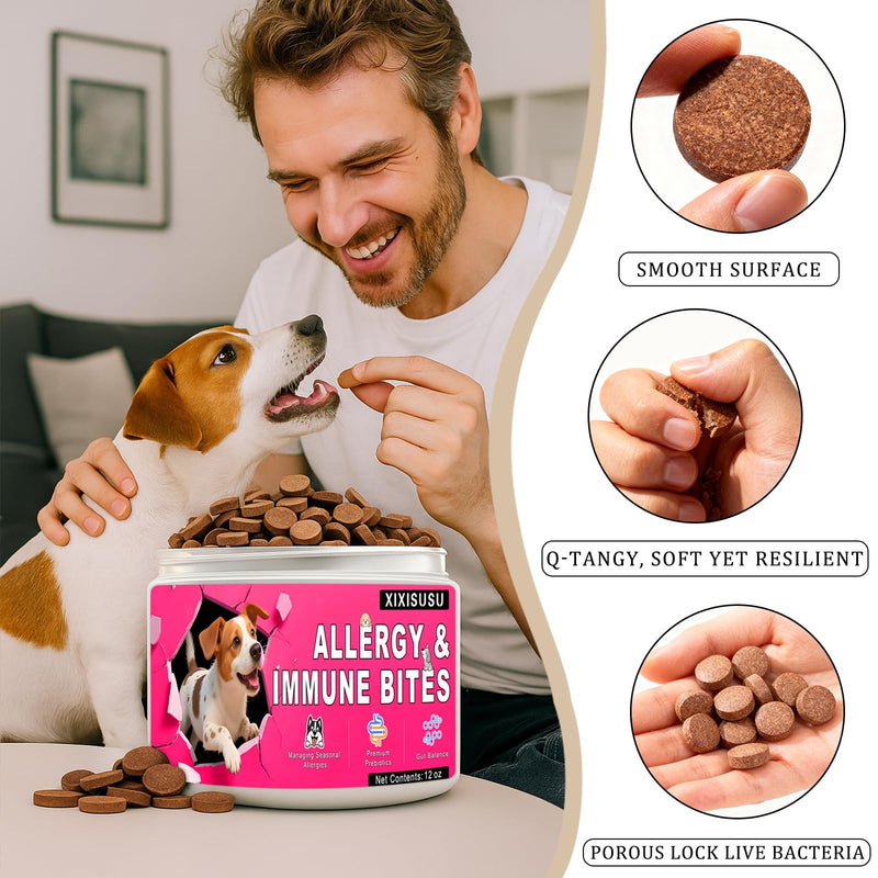 XIXSUSU Allergy Relief Chews for Dogs 12 oz | Itch & Hot Spot Relief for Skin & Coat Health | Grain Free Soft Chews for Dog Allergies | Gut Health for Dog Allergies & Sensitive Stomach