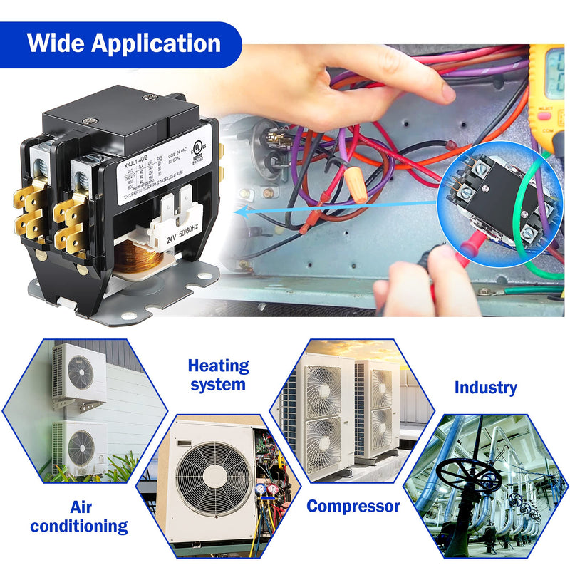 Dreyoo Carrier HVAC Motor Contactor, 24V 40 A Coil 2 Pole Replacement Relays Compatible with C230B, Air Conditioner, Heat Pump, Refrigeration Systems(1 Pcs) 1