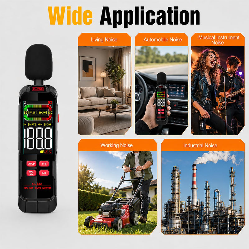 GL82A Digital Sound Level Meter, 30-130dB Decibel Meter with Backlit LCD, High Precision Noise Detector for Home, Office, Factory, Construction & Daily Use | Backlit LCD, High Precision Noise Detector, For Home, Office, Factory, Construction & Daily Use