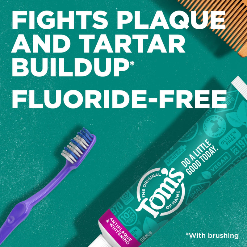 Tom's of Maine Fluoride-Free Antiplaque & Whitening Natural Toothpaste, Peppermint, 5.5 oz. (Pack of 2) 5.5 Ounce (Pack of 2)