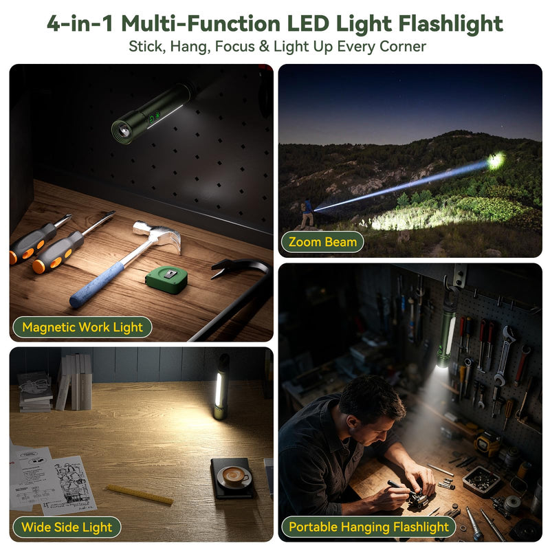 High Lumens Flashlight Rechargeable-Magnetic,Hanging,Zoom Beam,Side Light Multi-Function LED Flashlights Super Bright Powerful Waterproof Flash light for Camping,Emergency,Hiking,Dog Walking,Home Modern