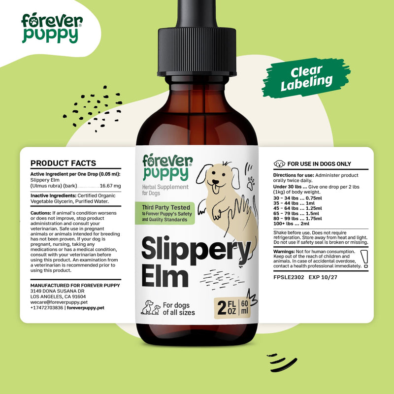 Forever Puppy Slippery Elm Tincture for Dogs - Digestive & Gut Support with Slippery Elm Bark Drops - Soluble Fiber for Dogs of All Breeds & Sizes - Liquid Vitamins and Supplements - 2 fl oz