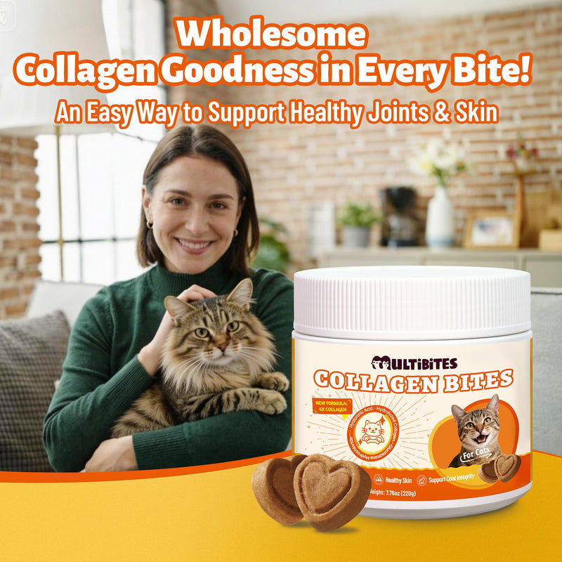 7.76 oz Collagen Bites for Cats - Cat Collagen Supplements with Glucosamine, Taurine & Omega 3 - Joint Health,Skin Coat & Immune Support - Pet Vitamins and Supplements