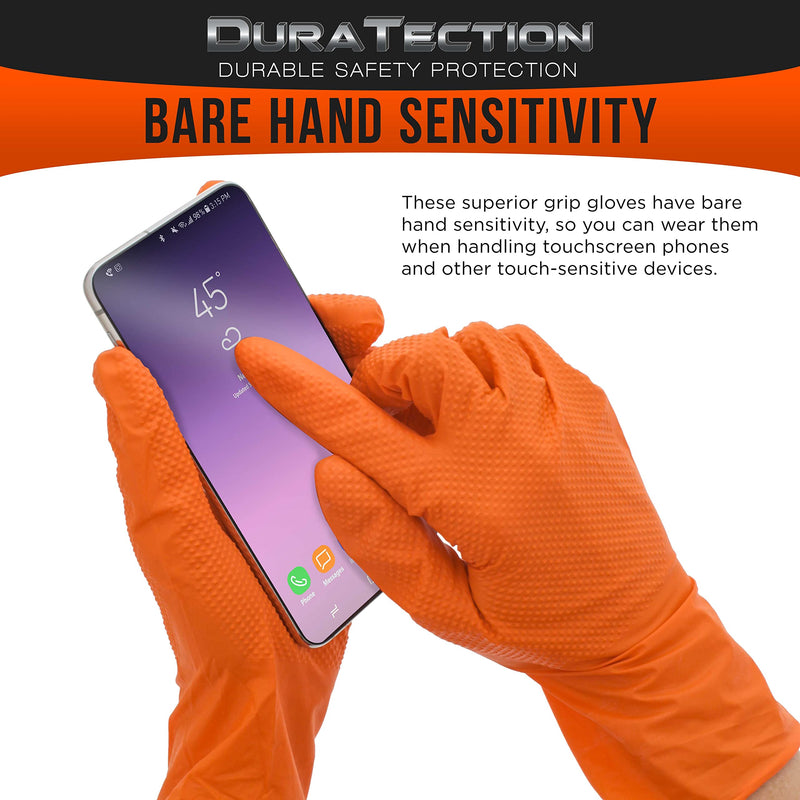 Dura-Gold Duratection 8 Mil Orange Super Duty Diamond Textured Nitrile Disposable Gloves, 3 Boxes of 100, Medium - Latex Free, Powder Free, Food Safe, Safety Protection Work Gloves, Industrial