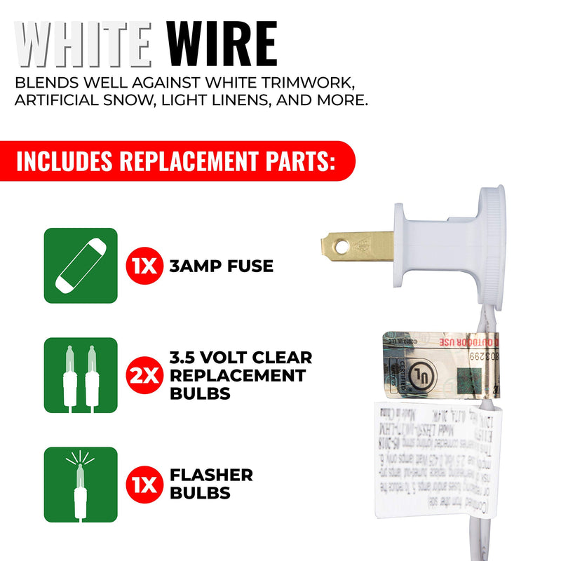 612 Vermont Clear 35 Count Christmas String Lights on White Wire Cord, UL Approved for Indoor Use Only, Total Length 7.5 Foot, Lighted Length 6.1 Foot 35 Light