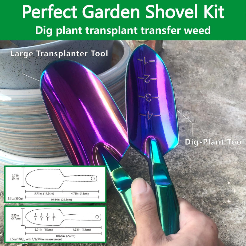 Garden Shovels - 2 Pack Gardening Tools, Heavy Duty Garden Trowels, High Strength Alloy Steel for Soil Digging Planting Transplanting Weeding - Solid Metal Handle, Colorful Dig-Plant & Large Transplanter Tools