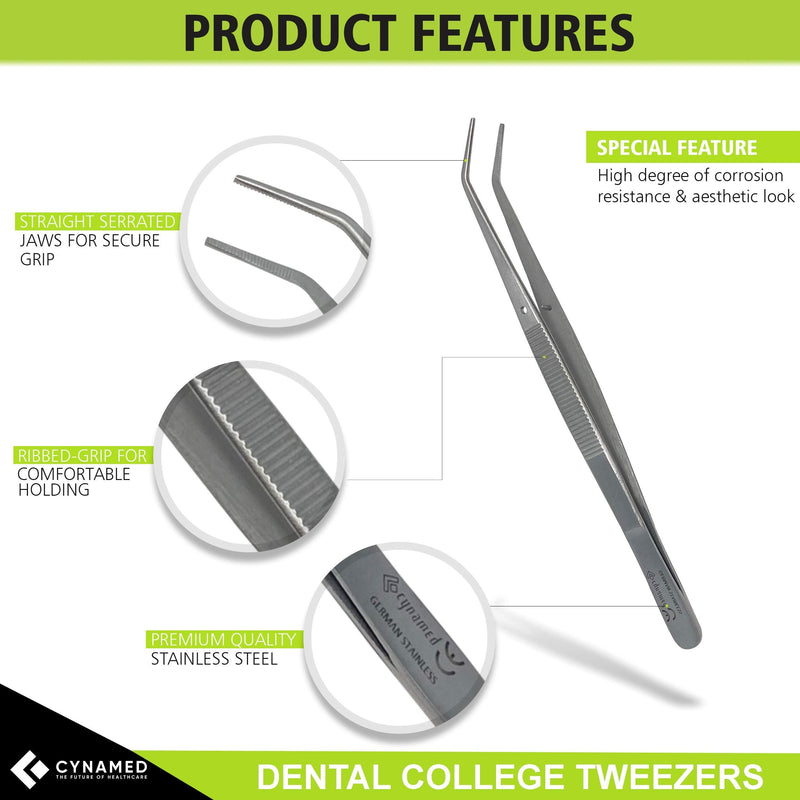 Cynamed Premium Dental College Tweezer Tools-Stainless Steel with Curved Serrated Tip Multipurpose Forceps for Oral Care Denture Teeth Cleaning (1) 1 - NewNest Australia
