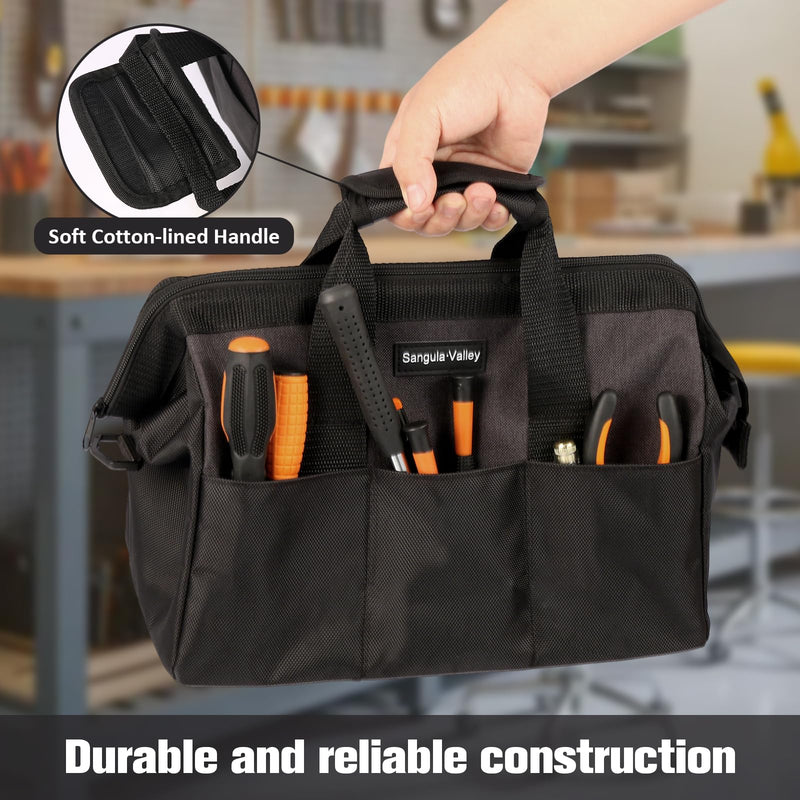 Tool Bag Organizer, Waterproof Oxford Tool Tote Organizer, Reinforced Bottom for Electrician, Mechanic & Carpenter | Tool Storage for Men (Black,16Inch) 16Inch
