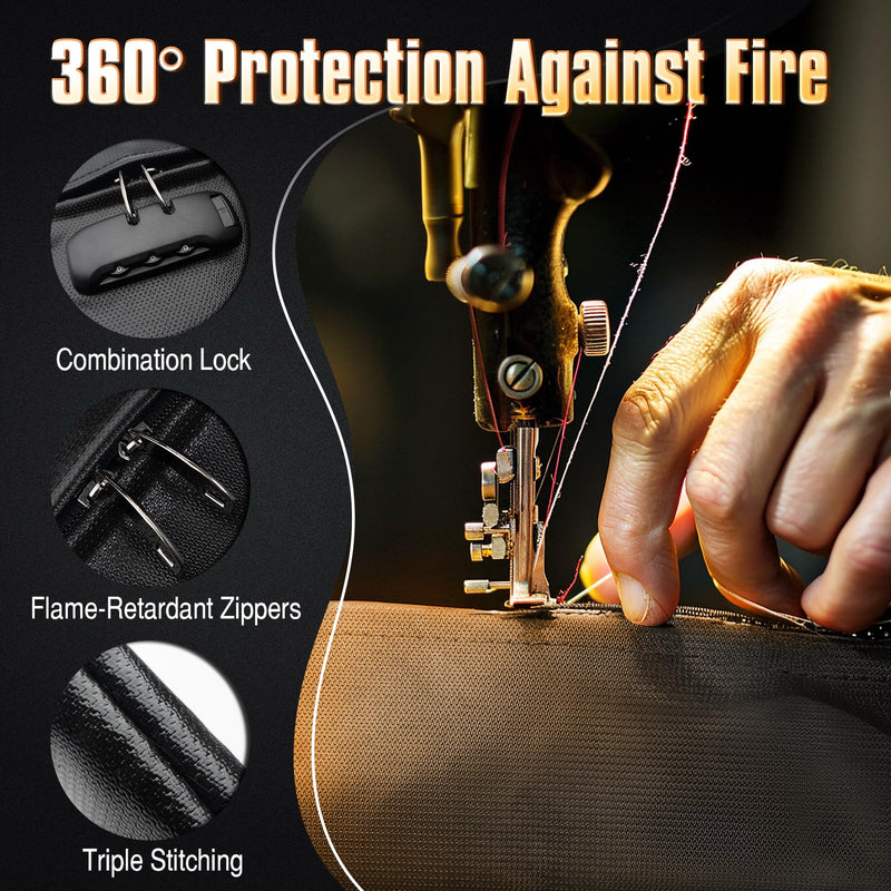 Fireproof Document Bag Set with Lock, 2 Pcs Money Box for Cash & Passport, 6200°F Fire Proof Bag for Documents 14"x9.8" & 10.6" x 6.7", Fireproof Document Safe, Waterproof Money Bags Pouch with Zipper