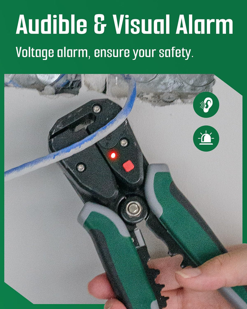 TESMEN TWS-322 Self Adjusting Wire Stripper with Non-Contact Voltage Detection, 4-in-1 Automatic Wire Stripper Tool, Universal Wire Cutters and Crimping Tool, for 10-24 AWG Electrical Wire