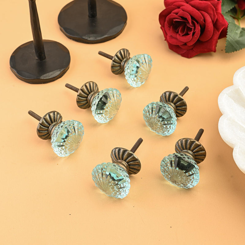 Perilla Home Set of 6 Knobs Glass Cassandra Knob Modern Decorative Glass Knobs for Home Decor, Kitchen, Cabinet, Hardware, Cupboard, Door, Dresser, Wardrobe and Drawer Pulls Aqua Blue Aqua Blue - Cassandra