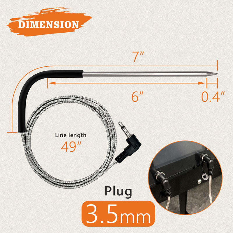 2-Pack Temp Meat Probe Replacement for Pit Boss Pellet Grills and Smokers, 3.5 mm Plug Thermometer Probes with 2 PCS Probe Grommets and Clips 2 probes+2 grommets+2 clips