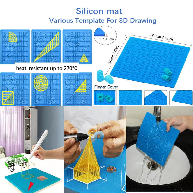 Case Compatible with 3Doodler Start+ 3D Pen for Kids | 3D Printing Pen Accessory 175PCS PCL Refills Packs, 1pc Silicone Stencil, 4Pcs Finger Protectors, 1pc Drawing Guide Book