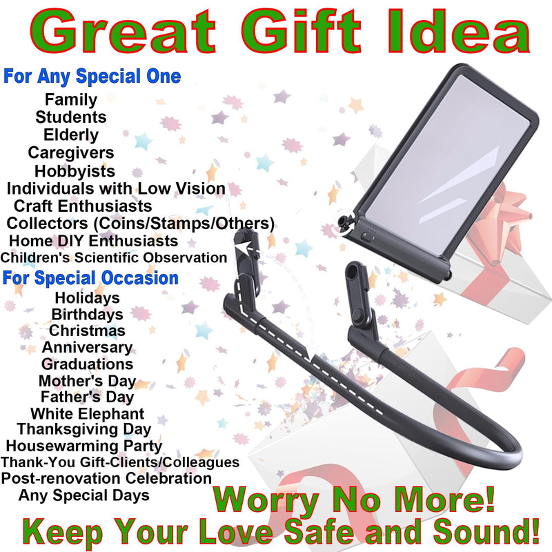 Large Hands-Free Magnifying Glass with 40LED Eye Caring 3 Light & Detachable GooseNeck Bracket, Anti-Glare Lens Magnifier 3X Rechargeable for Read, Craft, Needlework, Knit, Low Vision Senior