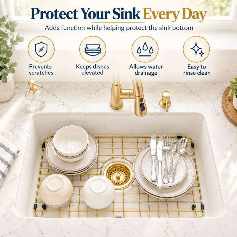 Gold Sink Grid 26 3/16" X14 1/16",Sink Protectors for Kitchen Sink 26 3/16" x 14 1/16" Gold