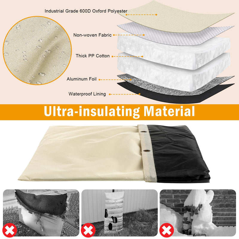 Upgraded Backflow Preventer Cover Aluminum Foil (5℉) - 16"W x 20"H Industrial 600D Winter Sprinkler Valve Covers for Outside, Anti-UV Winter-Freeze Water Well Pump Cover, Beige 16" W x 20" H
