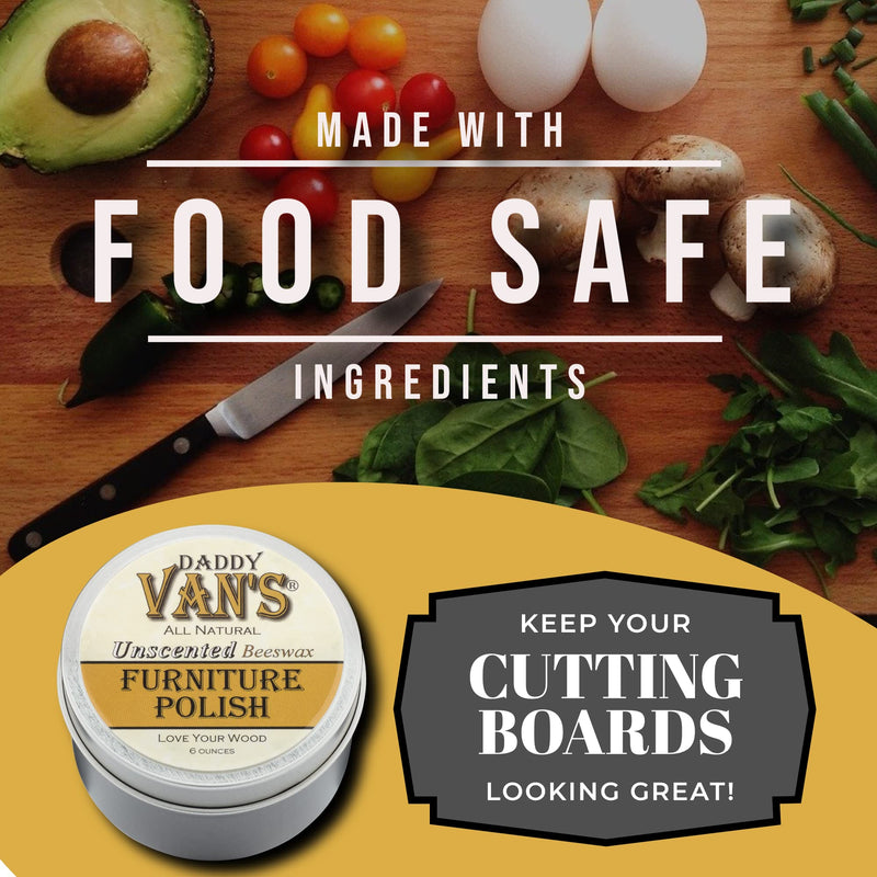 Daddy Van's All Natural Unscented Beeswax Furniture Polish - Food Safe Wood Conditioning Salve Nourishes and Protects Furniture, Cabinets, Antiques and Butcher Block Clear