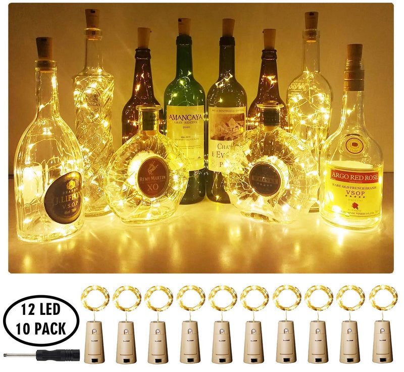 Aluan Wine Bottle Lights with Cork, 12 LED 10 Pack Fairy / String Lights Waterproof Battery Operated for Jar Party Wedding Christmas Festival Bar Decoration, Warm White 12LED - NewNest Australia