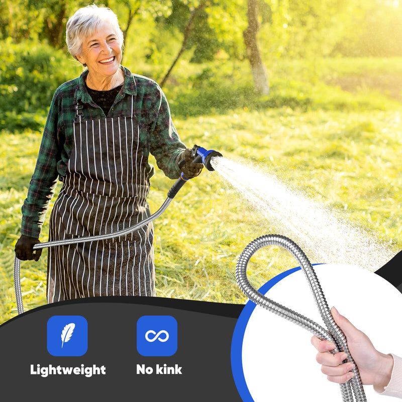 Garden Hose 50 ft, Stainless Steel Metal Hose, Flexible Water Hose with 10 Function Nozzle, Kink Free, Leak-Proof, Heavy Duty Hose for Yard, Outdoor, Lawn, RV, Car Wash and Camper Use 50FT