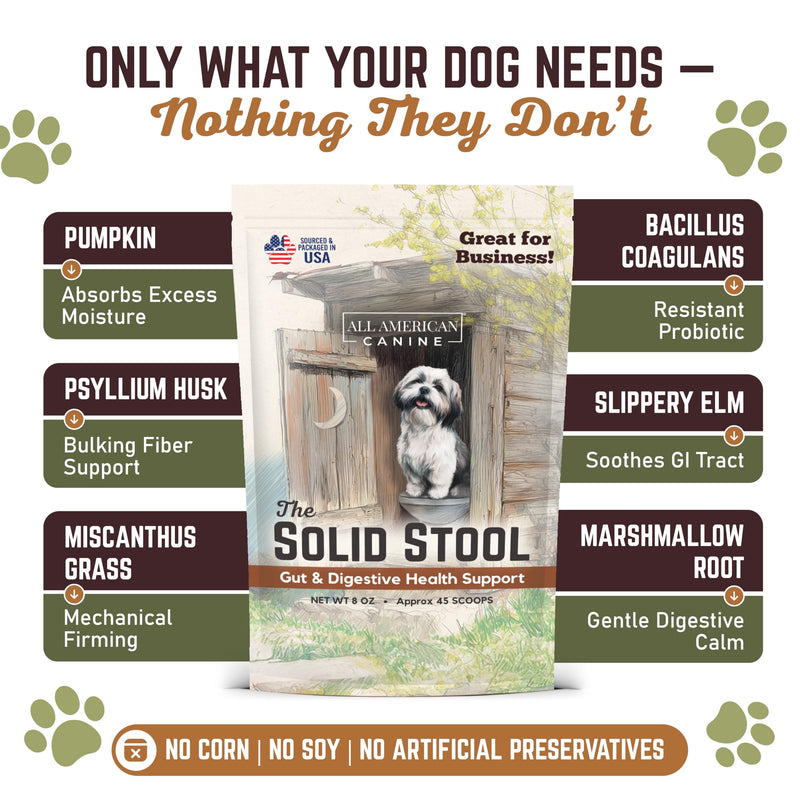 All American Canine The Solid Stool Pumpkin for Dogs Stool Hardener & Fiber - Anal Gland Support Powder with Probiotics & Digestive Enzymes - Fast Acting Gut Health - Made in USA - Beef Broth, 8oz