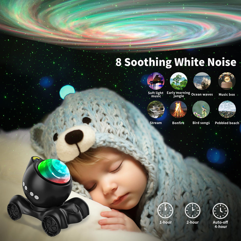 ENOKIK Galaxy Projector, Star Aurora Projector Built-in Bluetooth Speaker, Night Light for Kids Adults, White Noise Light for Home Decor/Relaxation/Party/Music/Gift (Black) Black