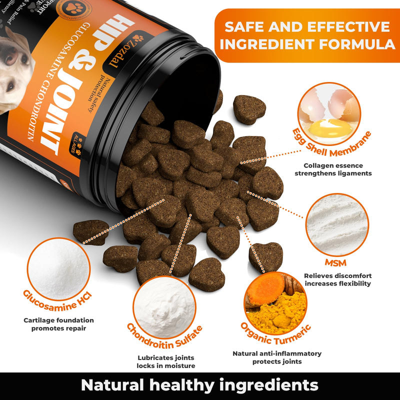 Dog Hip & Joint Supplement, 180 Chicken Chews - Glucosamine Chondroitin MSM Turmeric for Large Breed & Senior Dogs 180 Count
