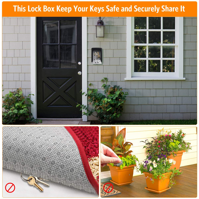 Key Lock Box Wall Mounted, 4 Digit Combination Lockbox for Outside, House Keys - 5 Keys Capacity, Key Safe Security Storage Lock Box for Indoor, Outdoor, Garage, Garden, Store (Black, 1 Pack) Black