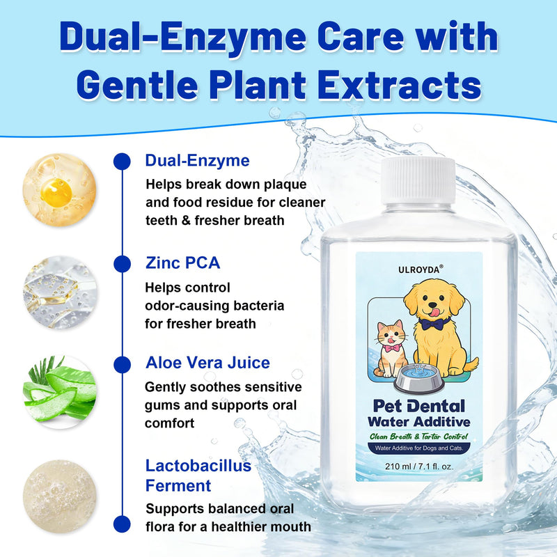 Pet Dental Water Additive for Dogs & Cats - Better Alternative to Dog Dental Spray & Brushing - Dual Enzyme & Probiotic Teeth Cleaner - Reduces Plaque & Tartar, Freshens Breath - 7.1 FL OZ