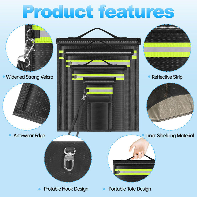 5 Pack Faraday Bags EMP Proof,Faraday Bags for Laptops Tablets Phones Car Keys,Faraday Cage with Handle&Reflective Strip,EMP bags Faraday Pouch for Electronics Fireproof Waterproof 5 Pack XS-XL(Up to Laptop)