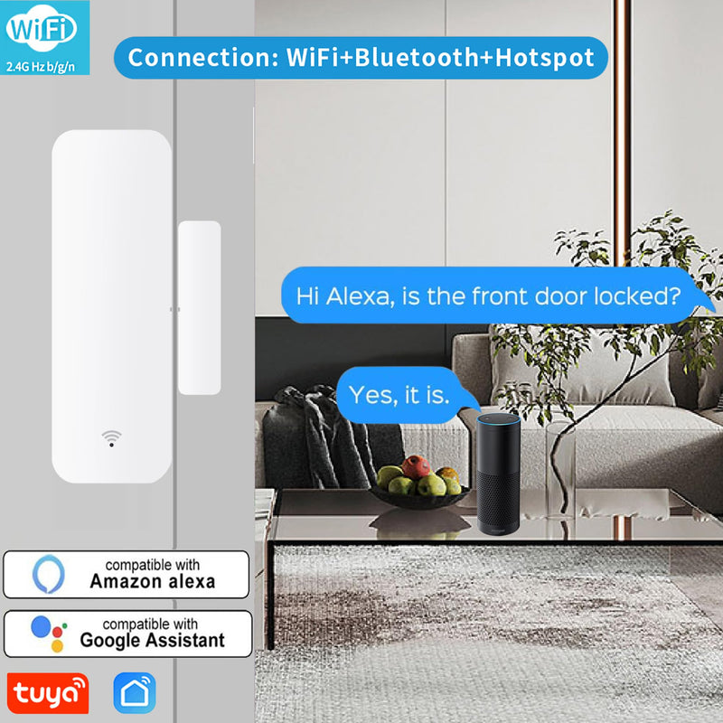 WiFi Door Sensor, Tuya Smart Door Window Sensor,Wireless Window Sensor Real-time Alarm Compatible with Alexa Google Assistant,Home Security Door Open Contact Sensor for Business Burglar Alert (4 Pack) 4 Pack