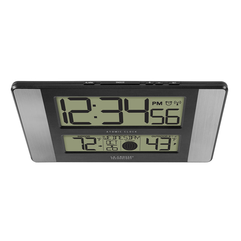 La Crosse Technology 513-1417AL-INT Atomic Clock w Outdoor Temp, Grey/Black Modern 6.75-inch x 11.1-inch x 1.14-inch Silver