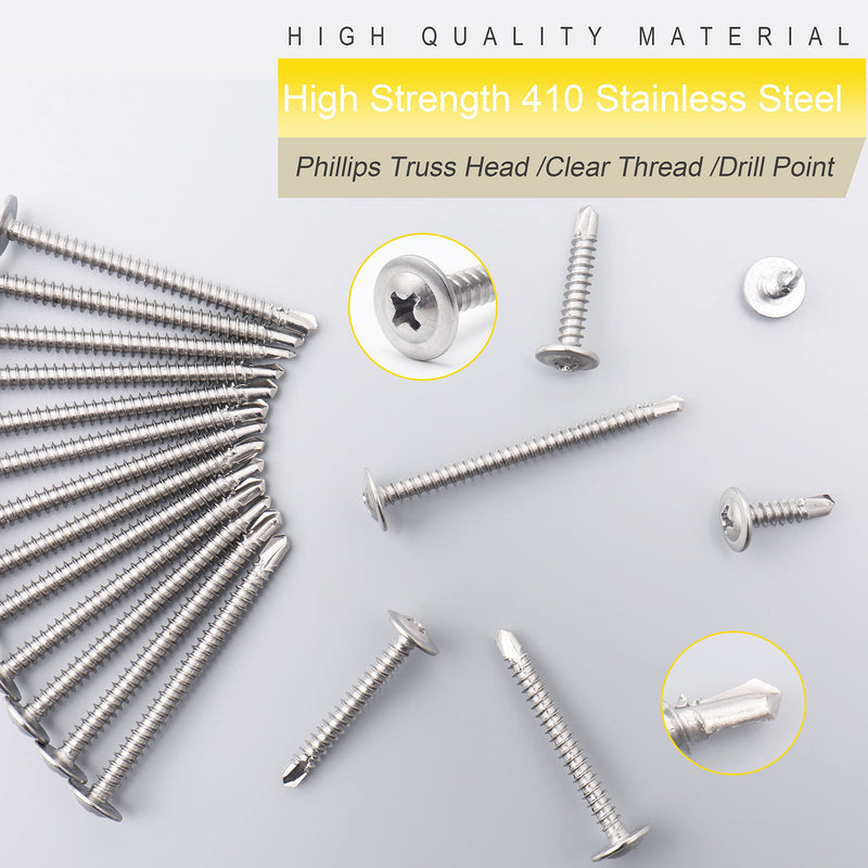 (250pcs) #8 x 1/2" 410 Stainless Steel Self Tapping Screws for Metal Plastic & Wood, Phillips Drive Modified Truss Head, High Strength Sheet Metal Screws (#8 × 1/2") #8 × 1/2" Self-drilling - Truss