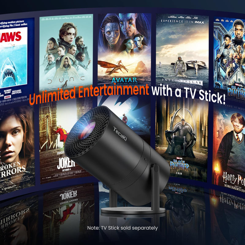 [Two-Way Bluetooth 5.2] Mini Portable Projector 1080P HD Multi-Angle Projection, Tecaki Smart Projector with 180°Rotatable Stand Auto Keystone Correction Long Lens Life for Home Theater Outdoor