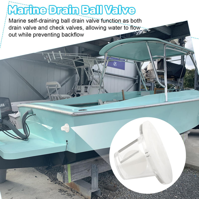 LJB Boat Scupper Drain Valve Self-Bailing Ball 2-Pack | One-Way Automatic Drain, Fits 3/4" to 1-1/2" Drain Holes