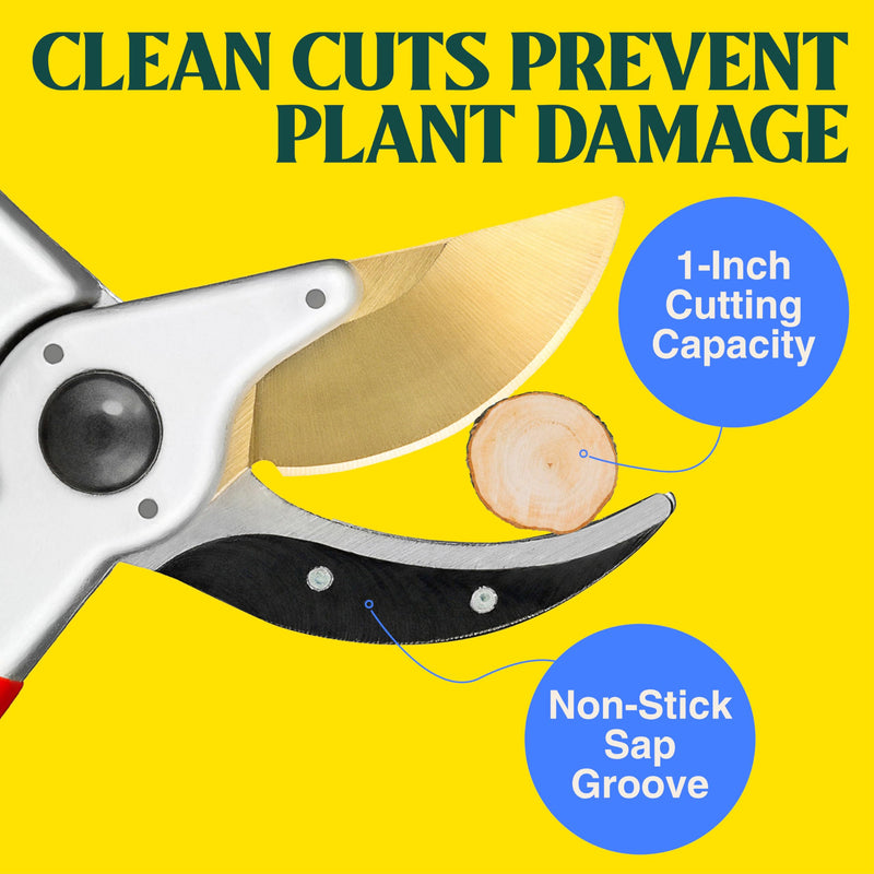 Haus & Garten ClassicPRO 8.5" Professional Premium Titanium Bypass Pruning Shears - Use As Pruners, Garden Shears, Heavy Duty Handheld Pruning Shears For Gardening, Clippers, Pruner Scissor Tool Red